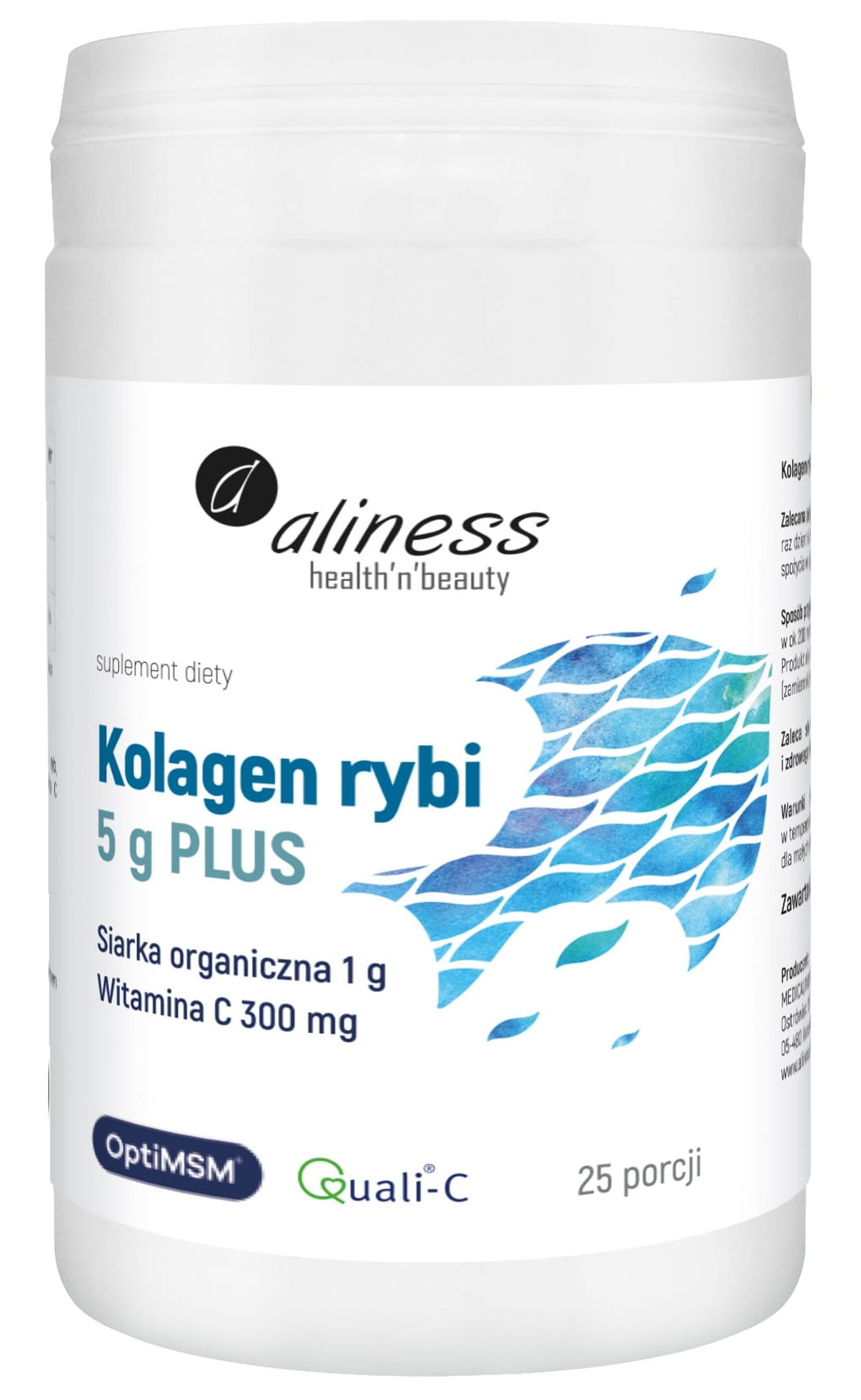 Aliness, Kolagen rybi 5 g PLUS siarka OptiMSM, wit C x 25 porcji, proszek